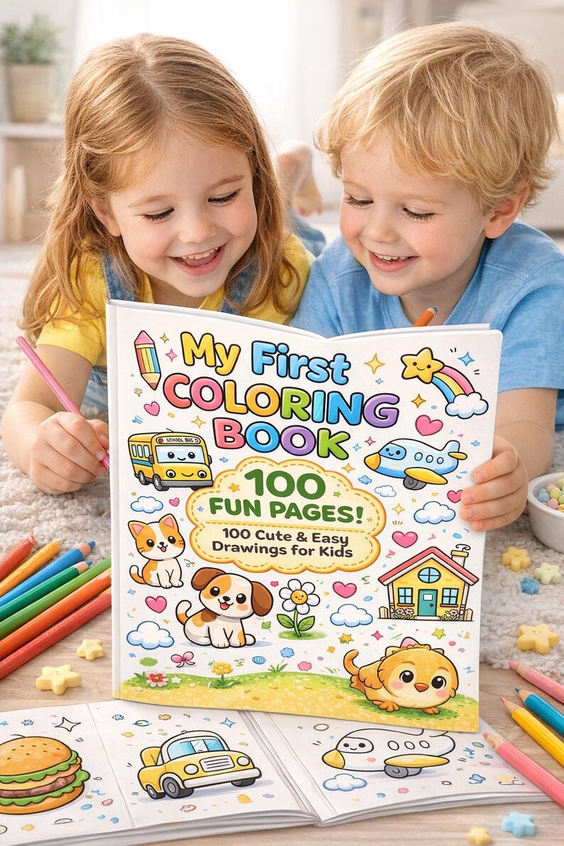 kids coloring pages – 100 Cute and Easy Coloring Pages – Printable A4 PDF – Ages 2–6