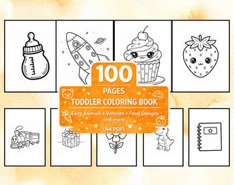 Kleinkinder Malbuch, 100 Seiten: Tiere, Fahrzeuge, Essen (PDF Download)