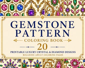 Edelstein-Muster Malbuch | 20 Luxus Crystal Diamond Designs (Digitaler Download)