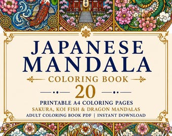 Japanisches Mandala Malbuch | Sakura, Koi Fisch, Drache Seiten (PDF Download)