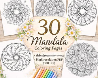 30 Mandala Malvorlagen - Blumen, Zen Designs (A4 PDF)