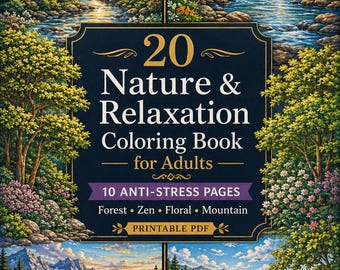 Natur & Entspannung Malbuch für Erwachsene - 20 Anti-Stress-Seiten | Druckbares PDF