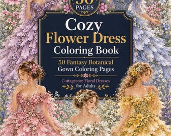 Gemütliches Blumenkleid Malbuch | 50 Fantasy Botanische Kleiderseiten (Digitaler Download)