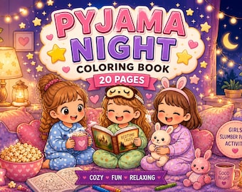 Pyjama Nacht Malbuch - 20 Seiten Mädchen Pyjama Party Aktivitäten (PDF Download)