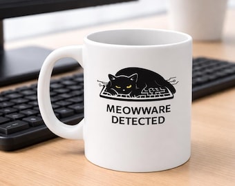 Caneca com Gato "Miau Detectado" - Presente de Humor para Programador de Segurança Cibernética e Tecnologia