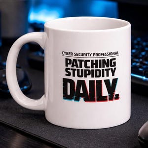 Grappige cyberbeveiligingsmok "Patching Stupidity Daily", Sysadmin Gift, IT Support Joke