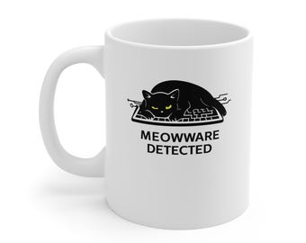 Meowware Detected Cat Mug | Funny Cyber Security Mug | Tech Cat Coffee Mug