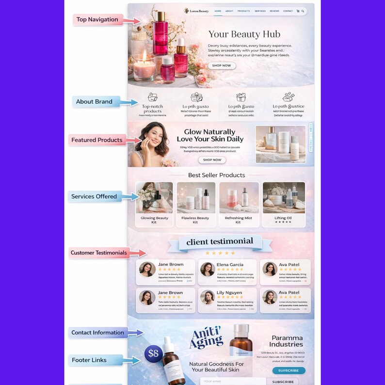 Canva Beauty Website Template, Editable Skincare And Cosmetics One Page, Modern Salon And Lash Studio Website Design, Drag And Drop image 5