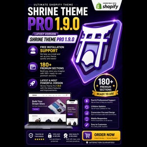 Shrine Theme Pro 1.9.0, 180+ Premium Sections Shopify Theme | Responsives Shop-Design mit hoher Conversion | Lizenzschlüssel