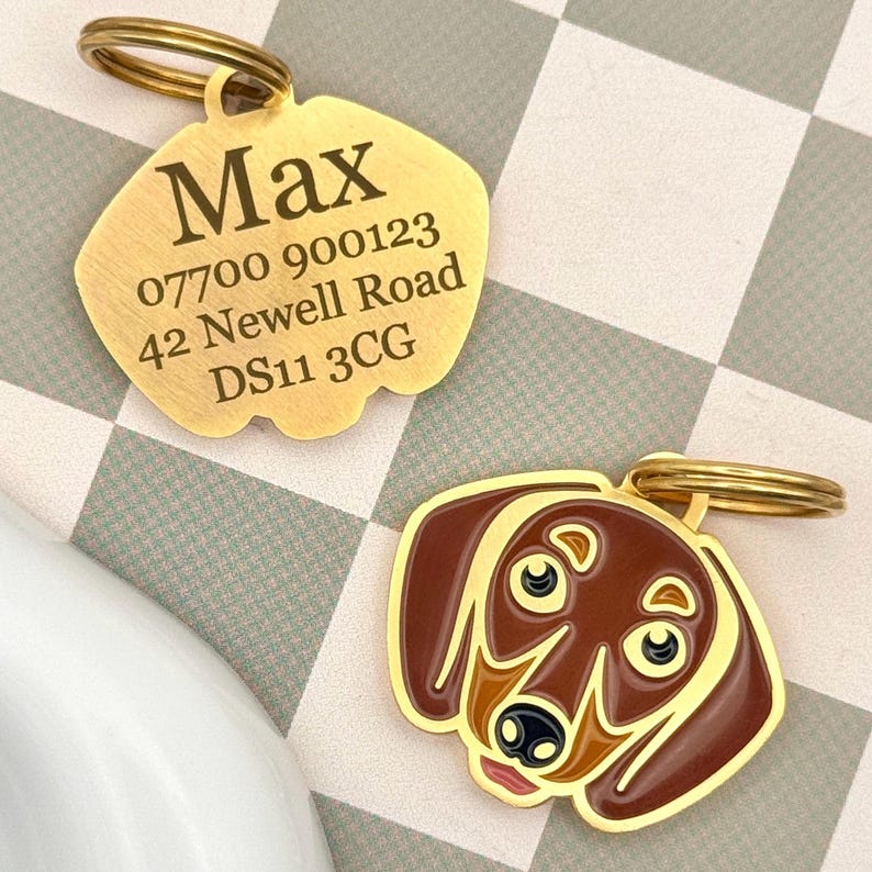 Personalized Dachshund Brass Dog Tag – Engraved Sausage Dog ID image 2
