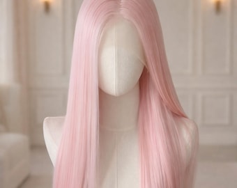 Peluca larga rosa pomelo: cabello sintético de 13x6 con encaje frontal, capas suaves y aspecto natural para uso diario, cosplay o fiestas.