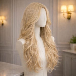Blonde lace wig - Etsy 日本 26インチ ロング ホワイト ブロンド ウィッグ ナチュラル 耐熱ファイバー 合成 レイヤード ストレート プラチナ ミドルパート