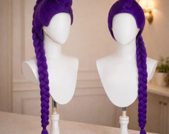 Lila Geflochtene Cosplay Perücke | Lange Anime Zopf-Perücke | Hochtemperatur-Kunstfaser | Fantasy Charakter Kostüm Haar | Hitzebeständige Perücke