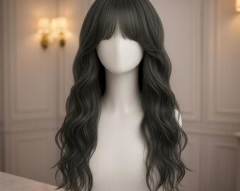 Long Hair Topper with Bangs, Clip-In Volume Hairpiece, Heat Resistant Synthetic Fiber, Natural Look Toupee for Thinning Hair Women