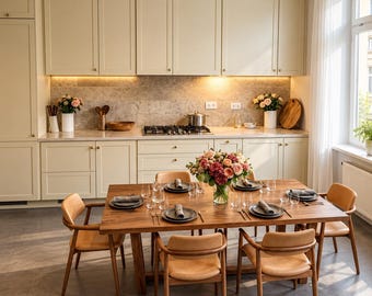 Mesa de comedor de nogal macizo, mesa de madera hecha a mano, mesa de comedor rectangular moderna, mesa de cocina a medida.