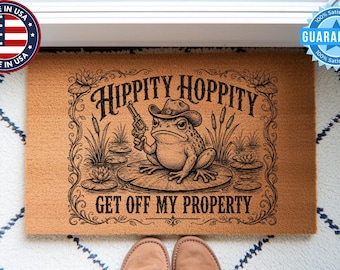 Funny Hippity Hoppity Get Off My Property Doormat, Sarcastic Welcome Mat, Introvert Housewarming Gift, Frog Meme Coir Rug (124 karakter)
