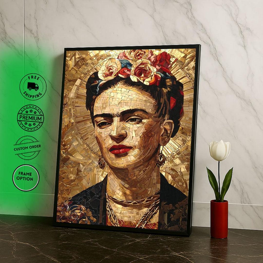 Vibrant Frida Kahlo Portrait Canvas Wall Art Print Mosaic Collage ...