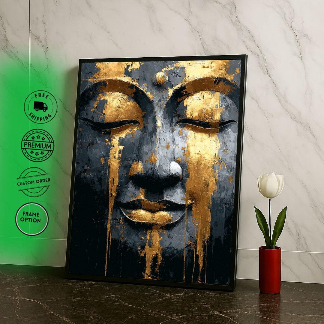 Gold and Black Buddha Face Canvas Print, Zen Decor - Etsy