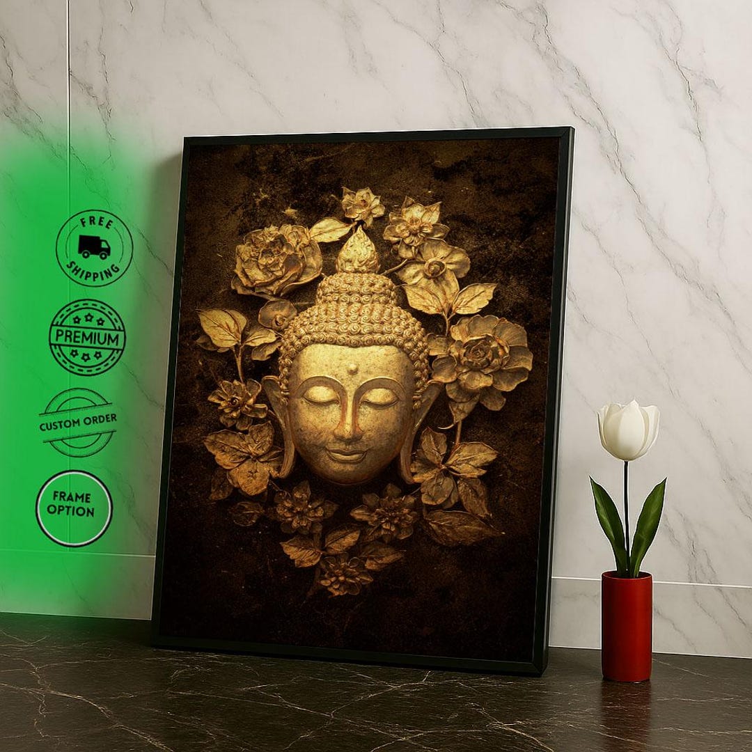 Golden Buddha Floral Canvas Print, Serene Zen Wall Art - Etsy