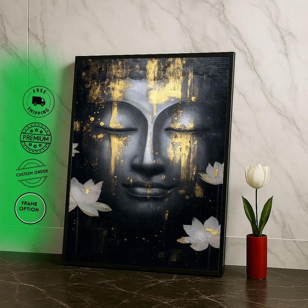 Golden Accents Buddha Face Canvas Print - Zen Meditation Decor - Etsy