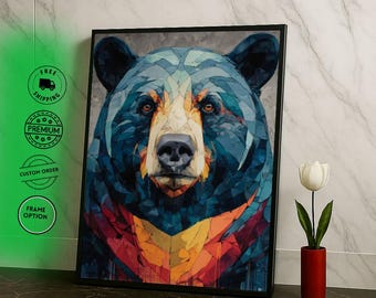 Levendige geometrische beer canvas muurkunst print modern abstract woonkamerdecor statement stuk