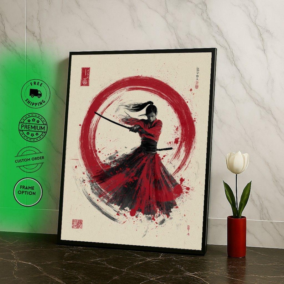 Japanese Samurai Warrior Canvas Wall Art, Red Black Art Print - Etsy