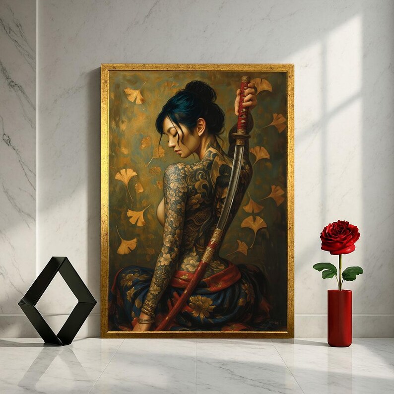 Elegant Samurai Woman Canvas Wall Art Print Tattooed Warrior Living ...