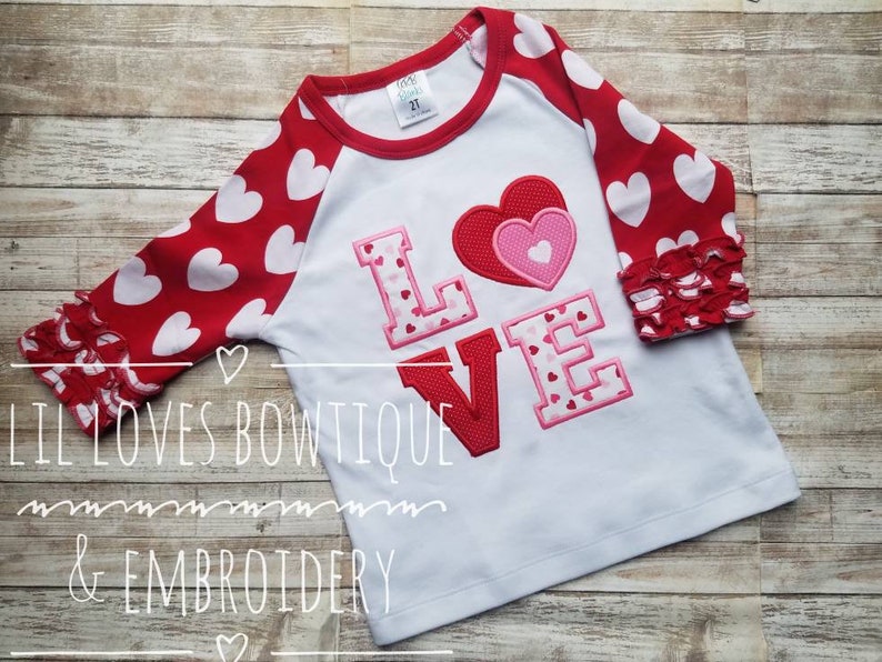LOVE Valentine/'s; Embroidered Shirt; Valentine/'s Day embroidered Shirt Embriodered Applique Shirt