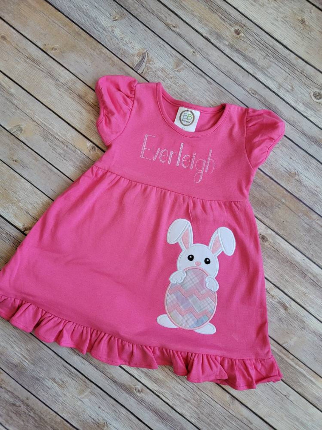 Girls Easter Dress, Personalized Easter Bunny Dress, Embroidered
