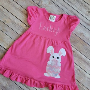 Girls Easter Dress, Personalized Easter Bunny Dress, Embroidered, Applique, Toddler Easter outfit, spring dress, pink easter dresss