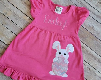 Girls Easter Dress, Personalized Easter Bunny Dress, Embroidered, Applique, Toddler Easter outfit, spring dress, pink easter dresss