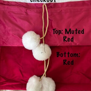 Velvet Santa Bag with name, velvet Santa Sack, embroidered, personalized, custom gift bag, luxury, fur, pompoms, Christmas decor, photo prop zdjęcie 9