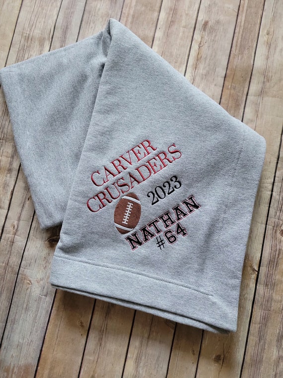 Personalized Stadium Blanket Embroidered Sports Blanket Monogrammed Sweatshirt Blanket Football Blanket Soccer basketball Senior Gift Etsy