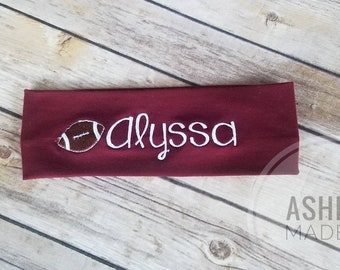 Football headband, girls sports headband, team gifts, team headband, stretchy, embroidered, personalized, monogram, flag football gift