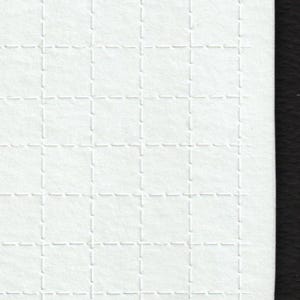 May include: Close-up of a white, textured paper with a grid pattern. The grid is formed by embossed, dashed lines creating a series of squares. The paper has a slightly rough, fibrous texture.