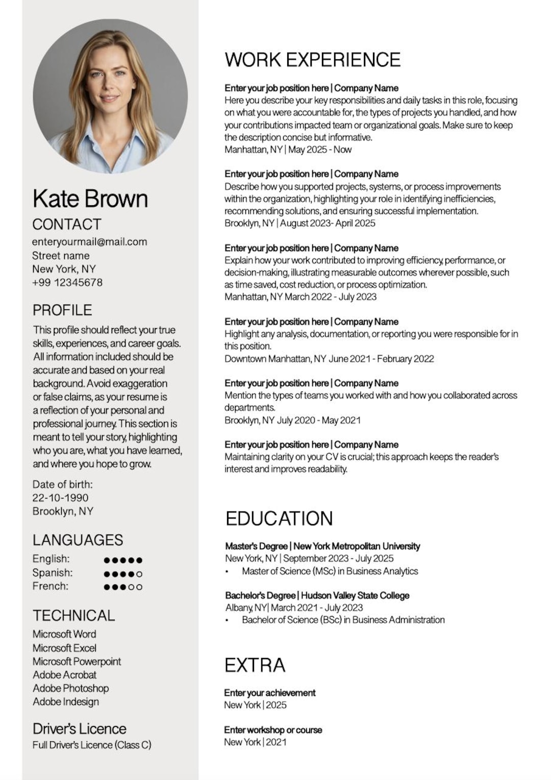 Indesign CV Template - Etsy