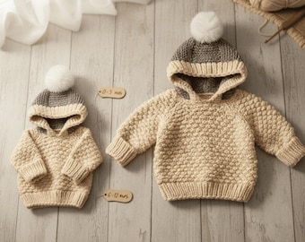 Patrón de sudadera de crochet para bebé: Punto palomitas, tallas de 0 a 12 meses (descarga digital en PDF)