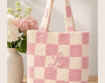 Beginner Checkered Tote Bag Crochet Pattern, Tapestry Market Bag (PDF Download)