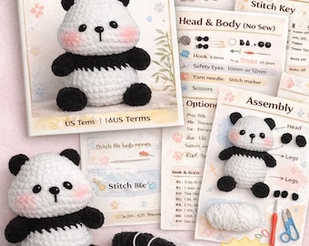 Chubby Panda Crochet Pattern, No Sew Amigurumi Plush (PDF Pattern)