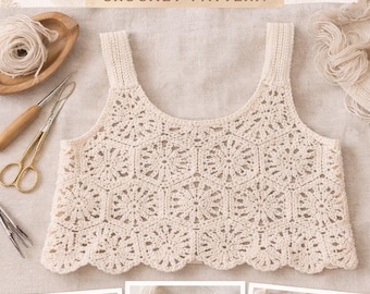 Boho Crochet Crop Top Pattern PDF, Floral Lace Motif Summer Bralette (Digital Download)