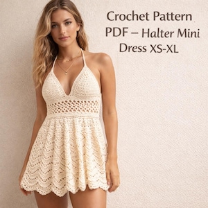 Seabreeze Halter Mini Dress Crochet Pattern (PDF Download) XS–XL