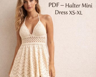 Patrón de crochet para minivestido halter Seabreeze (descarga en PDF) XS–XL