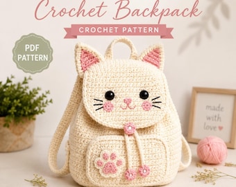 Crochet Cat Backpack Pattern PDF, Kids Bag Tutorial, Kitty Design (Instant Download)