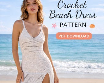 Summer Crochet Dress, Crochet Mesh Beach Dress Pattern PDF, Crochet Cover Up Pattern, Boho Beach Cover Up, Crochet Clothing Pattern