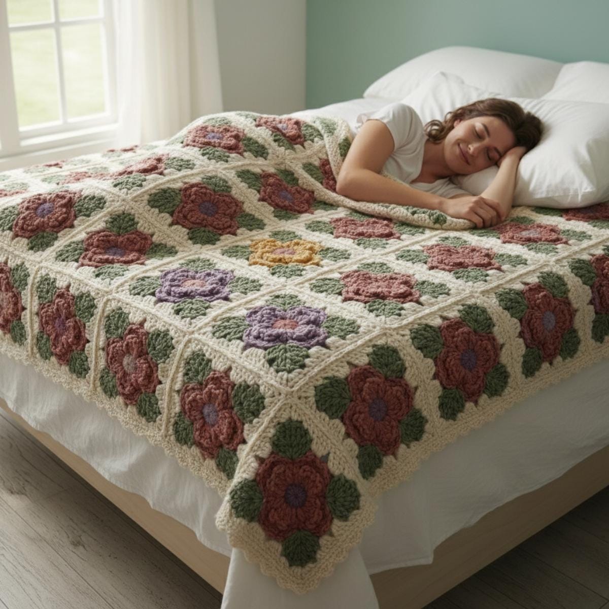 Floral 3D Flower Granny Square Quilt