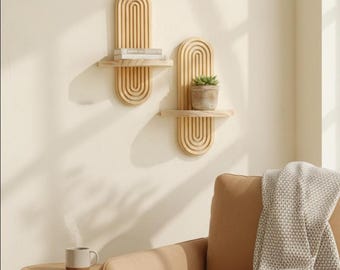 Boho trävägghylla geometrisk naturlig träväggdekoration