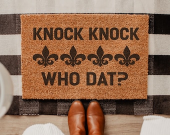 Knock Knock Who Dat – Fleur De Lis Doormat, New Orleans Football Entry Rug