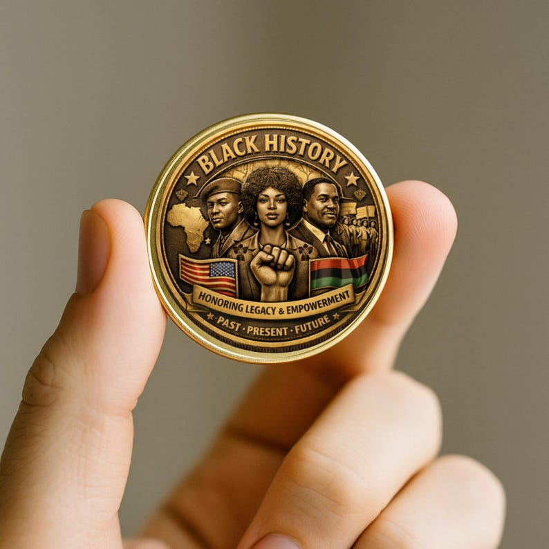 African American heritage coin celebrating Black History with empowering symbolic vintage style