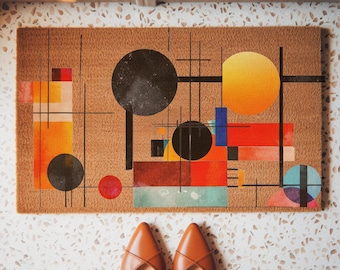 Bauhaus Geometric Doormat, Mid Century Modern Abstract Entryway Rug, Colorful Artistic Decor