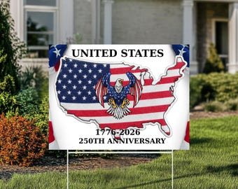 America 250th Anniversary Yard Sign, Patriotic Eagle USA Flag Decor